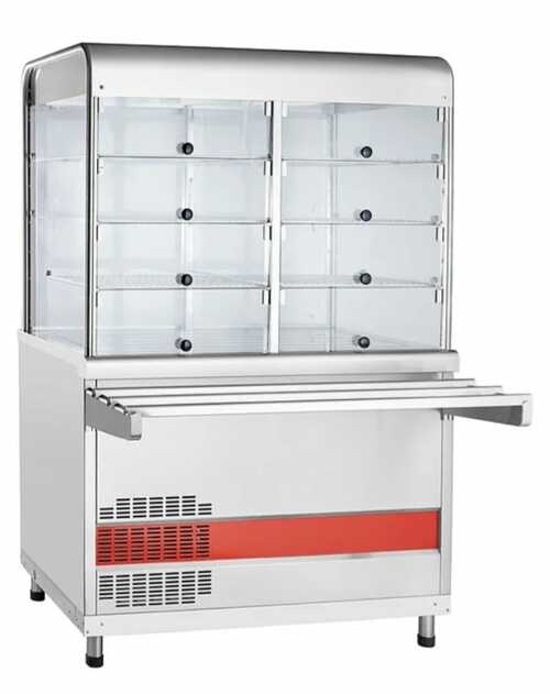 Прилавок-витрина Abat ПВВ(Н)-70КМ-С-НШ (на заказ) используется в составе линии раздачи Аста для демонстрации, охлаждени